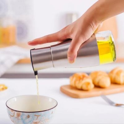 Kit Galheteiro De Vidro Com Detalhes Em Inox E Suporte 3 Peças De Luxo 230ml