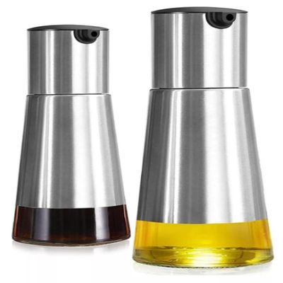 Kit Galheteiro De Vidro Com Detalhes Em Inox E Suporte 3 Peças De Luxo 230ml