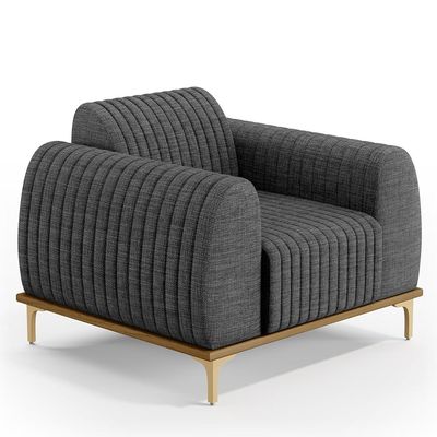 Kit Sofá 2 Lugares 150cm Com Poltrona Molino Pés D'ouro D02 Linho Cinza Escuro C-416 - Lyam Decor