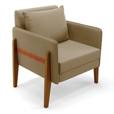 Poltrona Lana Suede Marrom Rato Base de Madeira - D'Rossi