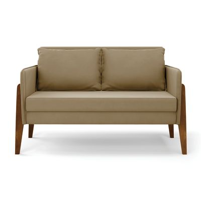 Kit 1 Sofá Namoradeira e 2 Poltronas Lana Suede Marrom Rato Base de Madeira