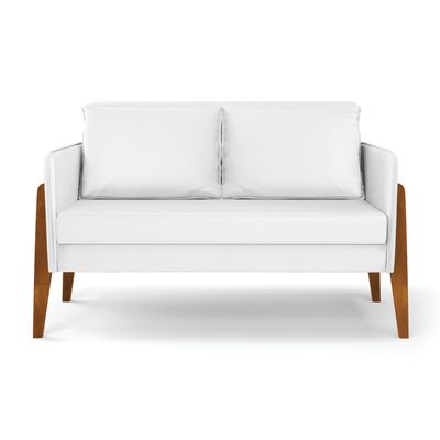 Kit 1 Sofá Namoradeira e 2 Poltronas Lana Corino Branco Base de Madeira