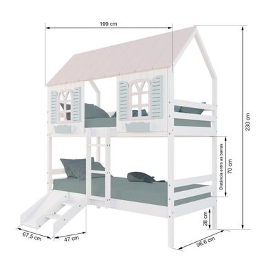 Beliche Casinha Bela Kit Escada/escorregador - Madeira Maciça Branco/rosa/verde Housin