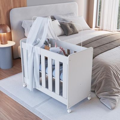 Mini Berço Infantil Moisés Multifuncional 4 Em 1 Com Colchão E Rodas Para Quarto De Bebê Branco