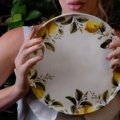 Jogo 12 Pratos Rasos Bio Limonata 27,5cm Cerâmica Porto Brasil Decorado Mesa Posta