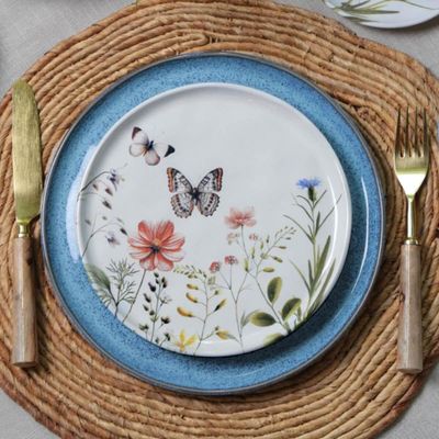 Conjunto 6 Pratos para Sobremesa de Cerâmica Branca Estampad