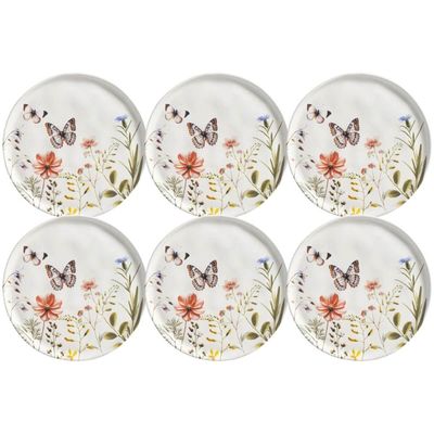 Conjunto 6 Pratos para Sobremesa de Cerâmica Branca Estampad