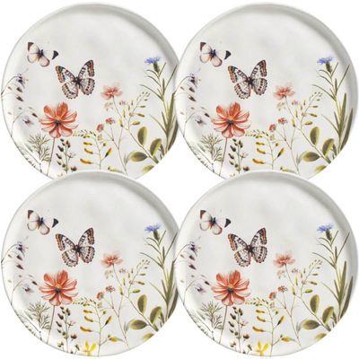 Jogo 4 Pratos de Sobremesa 21,5cm Cerâmica Borboletas Bio En