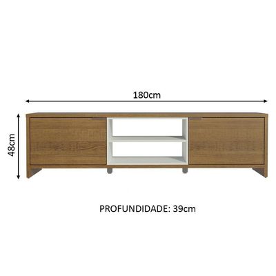 Rack Para Tv Até 80 Polegadas 180cm 2 Portas Rustic-branco Linz Madesa