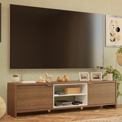 Rack Para Tv Até 80 Polegadas 180cm 2 Portas Rustic-branco Linz Madesa