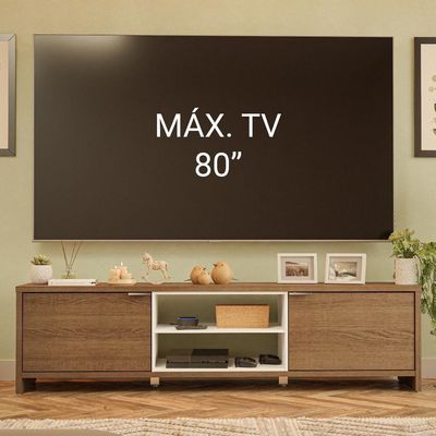 Rack Para Tv Até 80 Polegadas 180cm 2 Portas Rustic-branco Linz Madesa
