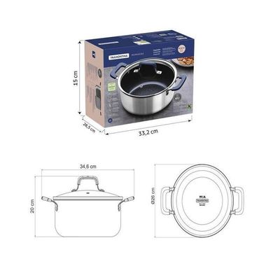 Caçarola Tramontina Romagna Aço Inox E Alumínio 24cm Com Revestimento Cerâmico Black Stone