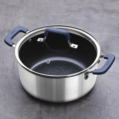 Caçarola Tramontina Romagna Aço Inox E Alumínio 24cm Com Revestimento Cerâmico Black Stone