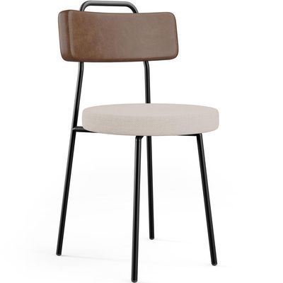 Kit 02 Cadeiras Decorativas Estofada Sala Jantar Barcelona L02 Couríssimo Marrom Linho Bege - Lyam