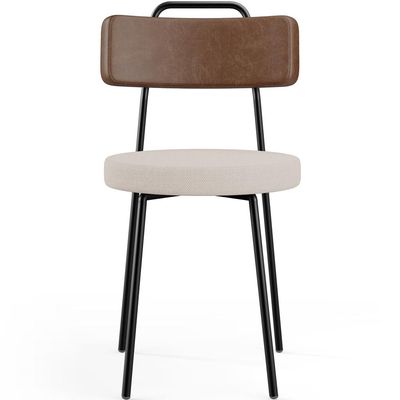Kit 02 Cadeiras Decorativas Estofada Sala Jantar Barcelona L02 Couríssimo Marrom Linho Bege - Lyam