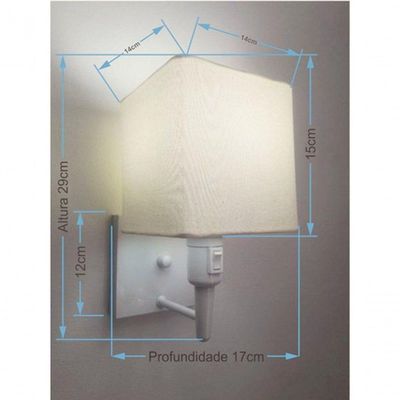 Arandela Quadrada Vivare Md-2019 Com Interruptor Cúpula Em Tecido Bivolt Branco-algodão-crú 127-220v