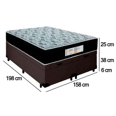 Cama Box Baú Queen Bipartido Suede + Colchão Molas Ensacadas Sereneprime Sonnolux 158x198x69 Marrom