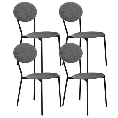 Kit 04 Cadeiras Estofada Para Sala De Jantar Azuri Preto C01 Linho Prata - Lyam Decor
