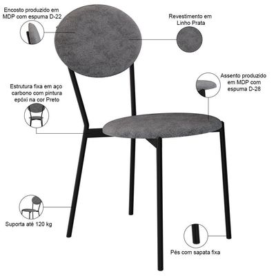 Kit 04 Cadeiras Estofada Para Sala De Jantar Azuri Preto C01 Linho Prata - Lyam Decor
