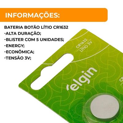 Bateria Botão Lítio Cr1632 Cartela C/5