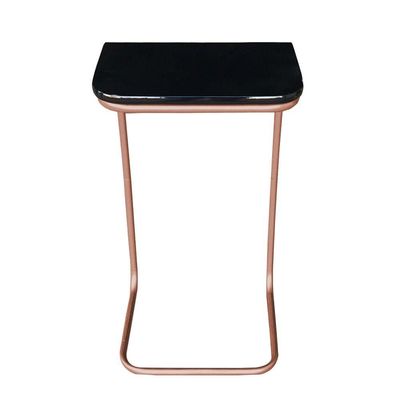 Mesa Lateral Tampo Preto P/ Sofá Base Metálica bronze