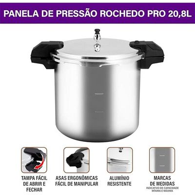 Panela De Pressão De Alta Capacidade Rochedo Pro 20l Alumínio Polido