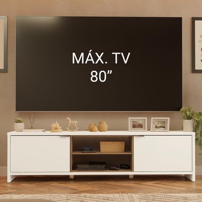 Rack Para Tv Até 80 Polegadas 180cm 2 Portas Branco-rustic Linz Madesa