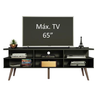 Rack Para Tv Até 65 Polegadas Madesa Londres Com Pés Retro Preto Texturizado