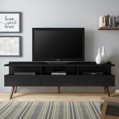 Rack Para Tv Até 65 Polegadas Madesa Londres Com Pés Retro Preto Texturizado
