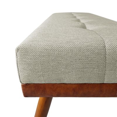Banco Estofado Roma 120cm Courissimo Nozes-linho Bege - Inova Decorações