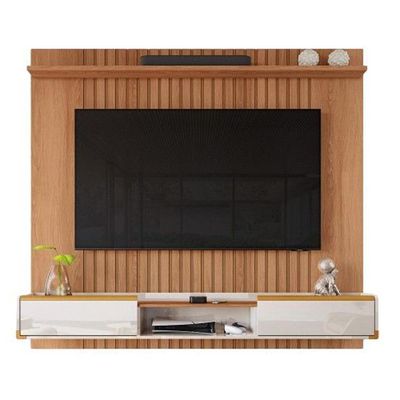 Painel Ripado Atlas - Mdf 1 Prateleira, Espaço Para Até 70" Jequitiba-off White - Lukaliam Móveis