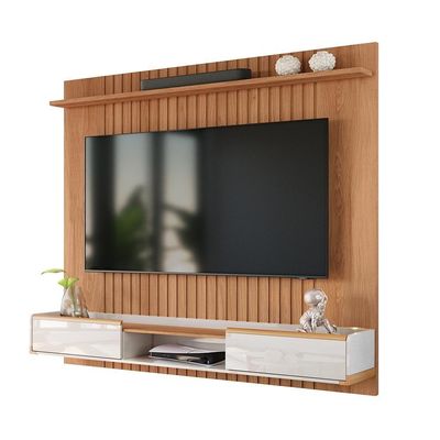 Painel Ripado Atlas - Mdf 1 Prateleira, Espaço Para Até 70" Jequitiba-off White - Lukaliam Móveis