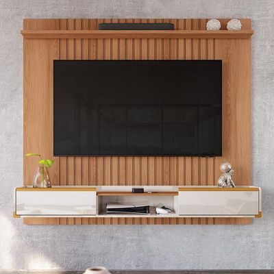 Painel Ripado Atlas - Mdf 1 Prateleira, Espaço Para Até 70" Jequitiba-off White - Lukaliam Móveis