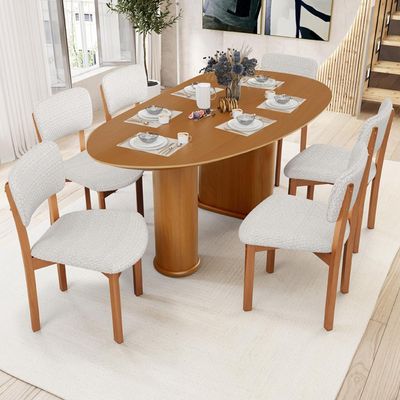 Mesa Para Sala de Jantar Ourense com 06 Cadeiras Sala de Jantar Dara L02 Bouclê Cru - Lyam Decor