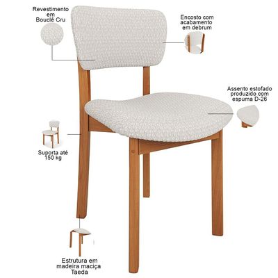 Mesa Para Sala de Jantar Valência com 06 Cadeiras Sala de Jantar Dara L02 Bouclê Cru - Lyam Decor