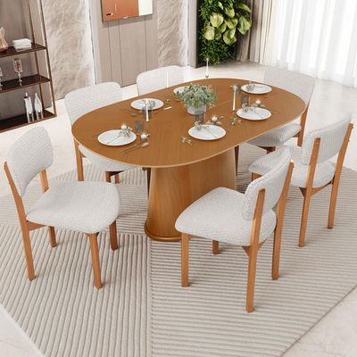Mesa Para Sala de Jantar Valência com 06 Cadeiras Sala de Jantar Dara L02 Bouclê Cru - Lyam Decor