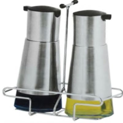 Kit Galheteiro Inox Vidro Com Suporte Porta Azeite Vinagre Completo 3 Pecas Cozinha Luxo 230mlrte De Metal 3 Pecas Cozin