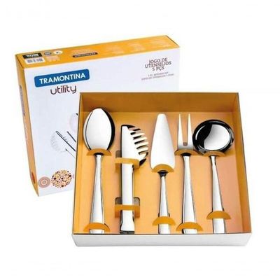 Jogo De Utensílios Tramontina Utility Em Aço Inox 5 Peças