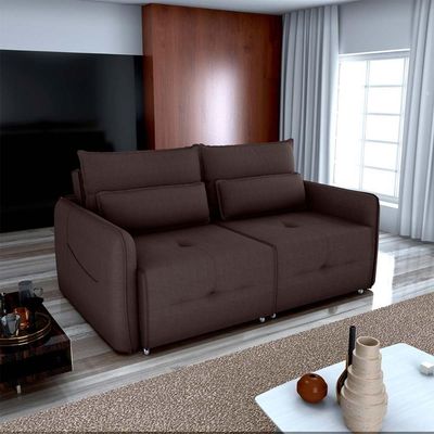 Sofá Cama 2 Lugares Com Com Assentos Divididos Premium Com Almofadas Celine Matrix Suede Marrom