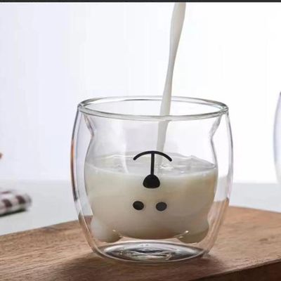 Caneca Urso Dupla Camada Vidro Resistente Ao Calor 250m