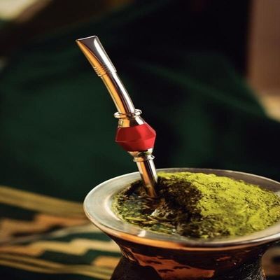 Bomba De Chimarrão Tramontina Ilex Em Inox Com Pedra Vermelha E Rosca 25cm
