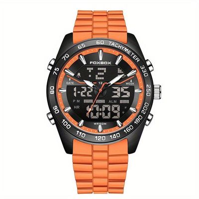 Relógio Masculino Digital Com Duplo Display Luminoso Design Esportivo Impermeavel Laranja