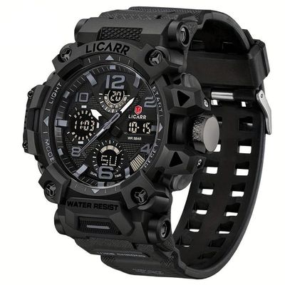 Relógio Digital Masculino à Prova De água 5atm Duplo Display Esportivo Quartzo Preto