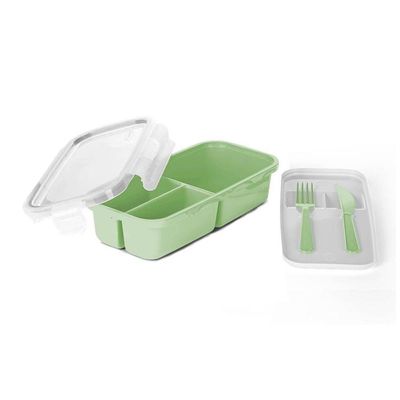 Combo Marmita 3 Divisórias Com Garrafa Verde