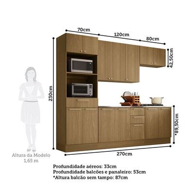 Cozinha Compacta 5 Pçs Tampo 270cm Elegance Luciane Móveis Freijó/Freijó Brasil