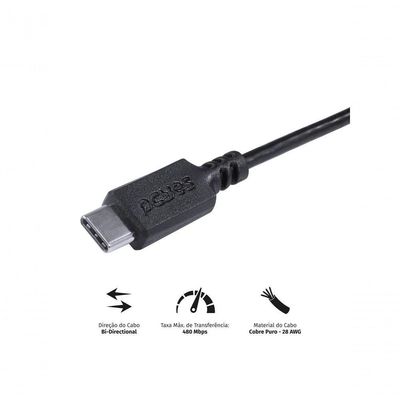 Cabo Para Celular Smartphone Usb Tipo C 2.0 Para Usb Tipo C - Type C 2.0 1 Metro Preto - Pucp-01