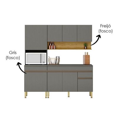 Cozinha Modulada 3 Pecas Line Ktp Gris Cp Freijo