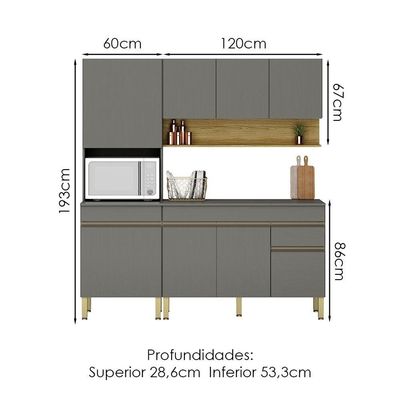 Cozinha Modulada 3 Pecas Line Ktp Gris Cp Freijo