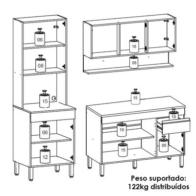 Cozinha Modulada 3 Pecas Line Ktp Gris Cp Freijo