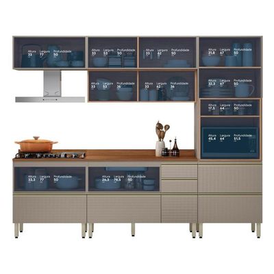 Cozinha Modulada Proença 5 Peças Com Aéreo 120cm Ripado Nogueira Touch-nude Prime Tx - Demartêz
